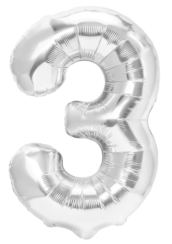 Balon cyfra "3" srebrna 100cm